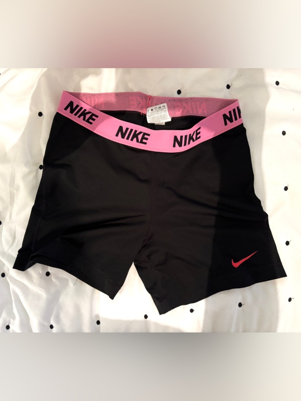 Nike Black Compression Shorts with Pink Branded Waistband and Pink Swoosh